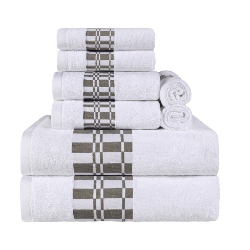 Cotton 8 Piece Bath Towel Set, Plush Quick Dry, Embroidered Geometric ...