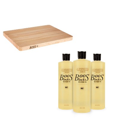 John Boos Chop N Slice Reversible Maple Hardwood Cutting Board with Board Maintenance Mystery Oil 3 Pack