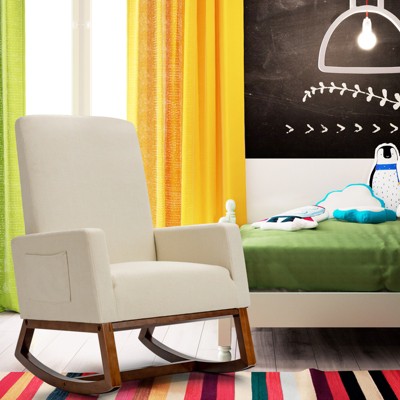 Mid-Century Modern Beige Fabric Upholstered Rocking Chair