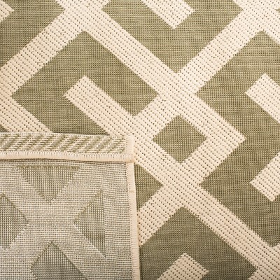 Green and Bone Geometric Synthetic Outdoor Area Rug