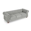 Tufted Linen/PU Upholstered Chesterfield 3-Seater Sofa with Scrolled Arms and Nailhead Trim, Classic Living Room Couch in Gray/Dark Gray - ModernLuxe - 4 of 4