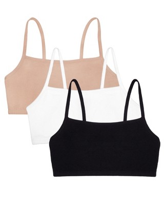 Fruit of the Loom Women's Spaghetti Strap Cotton Sports Bra 3-Pack  White/Sand/Black 44