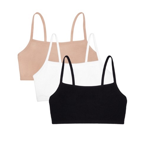 Fruit of the Loom Women's Spaghetti Strap Cotton Sports Bra 3-Pack  White/Sand/Black 40