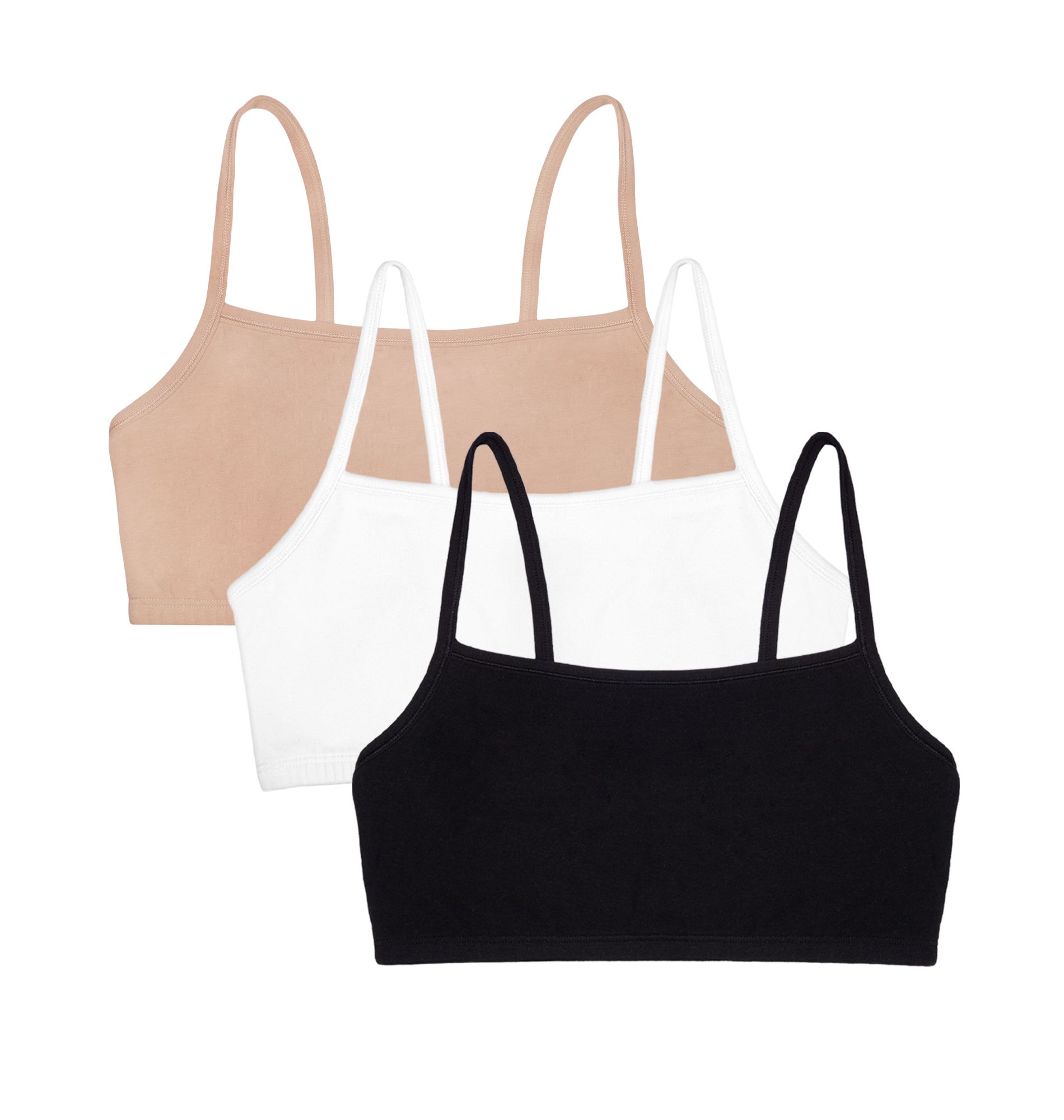 Fruit of the Loom Women's Spaghetti Strap Cotton Sports Bra 3-Pack White/Sand/Black 34
