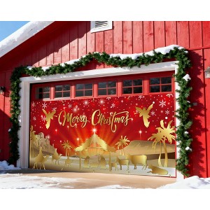 Christmas Nativity Garage Door Banner Decoration Large Garage Door Cover Scene Decal Xmas Holiday Outdoor Wall Photo Props 7x16 ft - 1 of 4