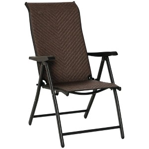 Resenkos Wicker Folding Patio Chair, Outdoor PE Rattan Recliner Camping Chairs With 7-Level Adjustable High Backrest, Brown - 1 of 4