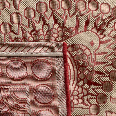 Natural and Red Rectangular Synthetic Indoor/Outdoor Area Rug