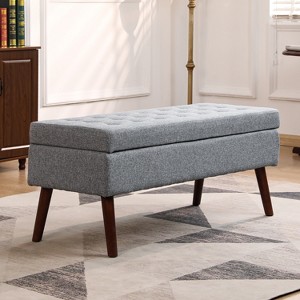 43.3"W Storage Bench for Bedroom, End of Bed Bench, Entryway Ottoman with Solid Wood Legs, Linen/PU Leather Upholstery, 300lbs Capacity - ModernLuxe - 1 of 4