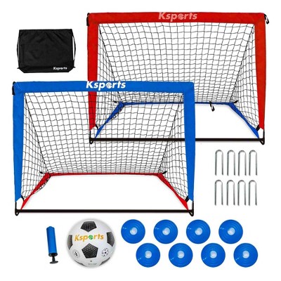 Ksports Soccer Goal Set for Kids Portable Training Equipment with Net, Balls, and Bag for Outdoor Backyard Football, 4 x 3 Feet, Blue/Red