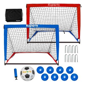 Ksports Soccer Goal Set for Kids Portable Training Equipment with Net, Balls, and Bag for Outdoor Backyard Football, 4 x 3 Feet, Blue/Red - 1 of 4