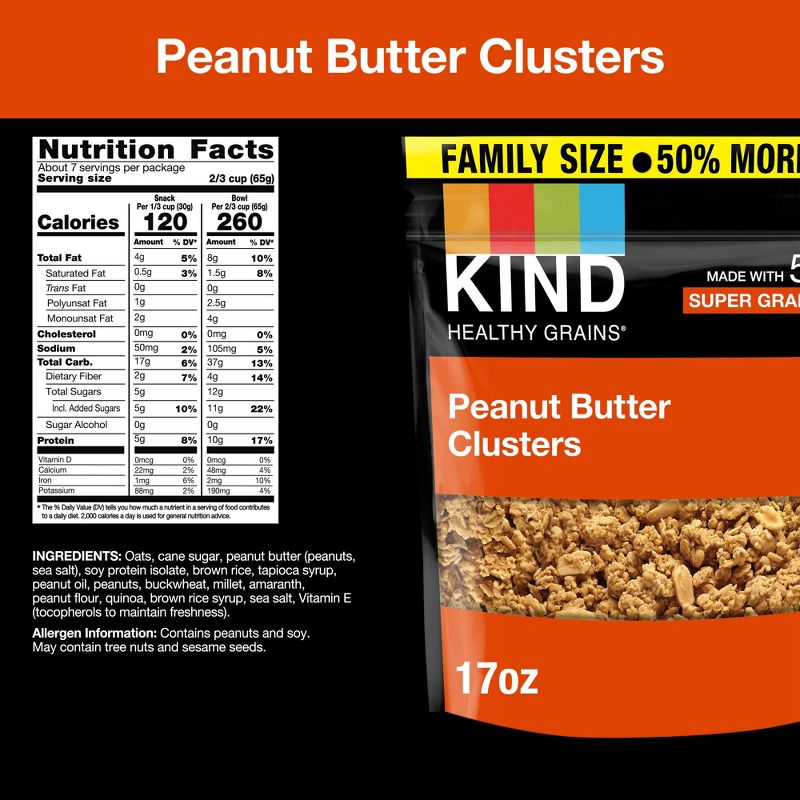 KIND Peanut Butter Whole Grain Clusters Granola - 17oz, 4 of 9