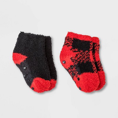 Toddler 2pk Cozy Buffalo Check Ankle Socks - Cat & Jack™ Red 6-7