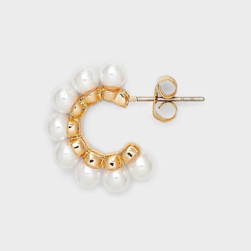 Gold Hoop Stone Pearl Earring Set 3pc - A New Day&#8482; Gold, 2 of 6