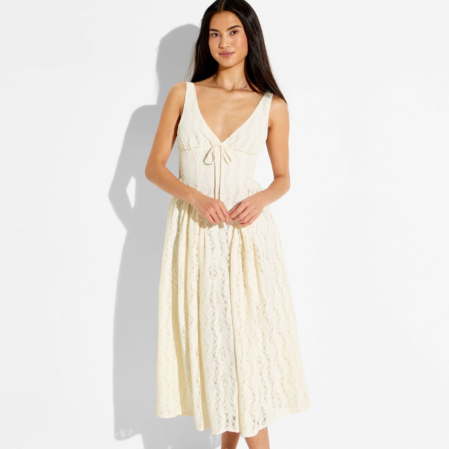 Women's Midi Lace Basque Empire Waist Dress - Wild Fable™