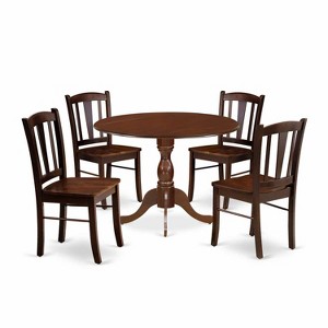 HomeStock 5-Piece Mahogany Finish Solid Wood Top Dining table with 4 Chairs with Drop Leaf Slat Back - 1 of 4