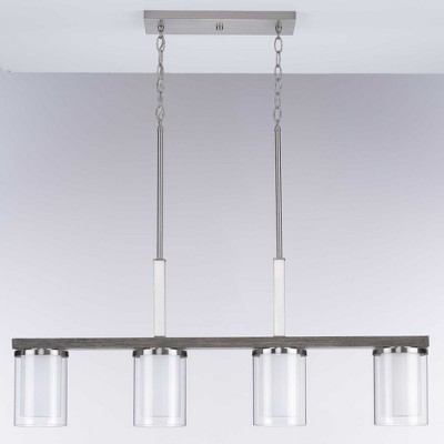 Mast 38" Brushed Nickel Linear Chandelier with Faux Wood Accents