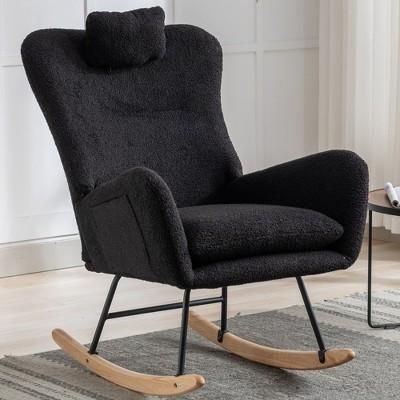 35.5 In. Soft Teddy Fabric Rocking Chair With Pocket For Living Room ...