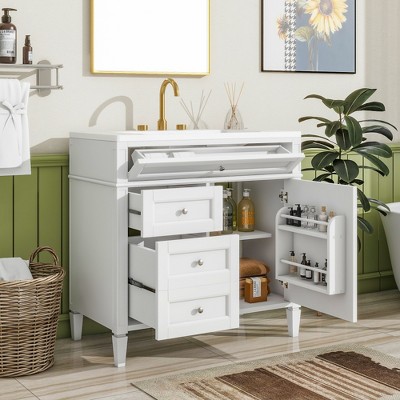 JUJABU 36'' Modern Bathroom Vanity with Sink, Dual-Drawer Storage Cabinet & Tip-Out Drawer