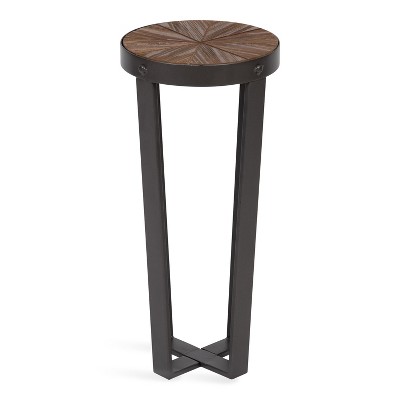 Gerhardt 22" Round Rustic Brown Wood and Metal Drink Table