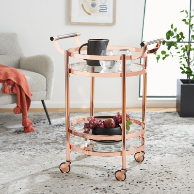 Contemporary Chic Rose Gold & Black Nickel Round Bar Cart with Glass Tiers
