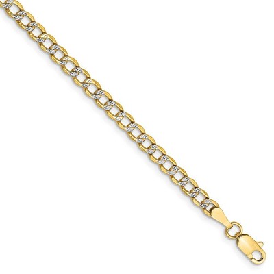 Black Bow Jewelry 3.4mm 14k Yellow Gold & Rhodium Hollow Pave Curb Chain Bracelet