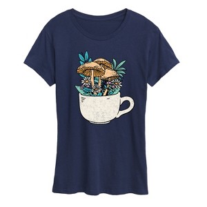 Women's - Instant Message - Coffee Cup Flowers Short Sleeve Graphic T-Shirt - 1 of 4