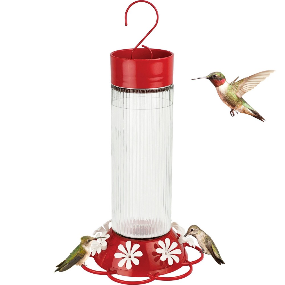 Nature's Way 28oz Ribbed Rose Glass Hummingbird Feeder: Easy Clean, Weather-Resistant, 7 Feeding Stations
