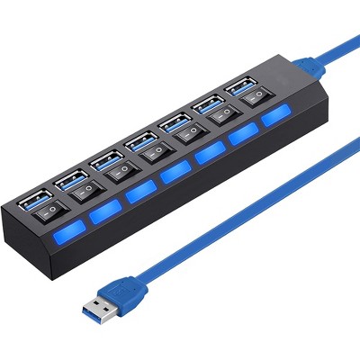 USB 3.0 Hub, 7-Port USB Data Hub Splitter with 1.75ft Long Cable USB Extension for Laptop, PC Computer, Flash Drive - with LED Individual On/Off