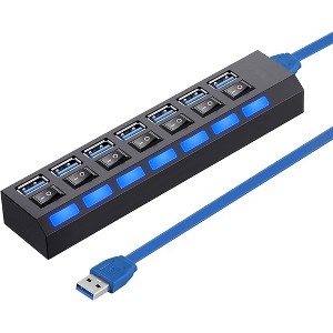 USB 3.0 Hub, 7-Port USB Data Hub Splitter with 1.75ft Long Cable USB Extension for Laptop, PC Computer, Flash Drive - with LED Individual On/Off - 1 of 4