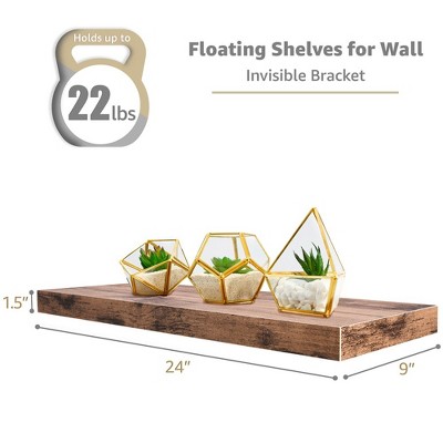 Mahogany Brown Wooden Floating Accent Shelves Set