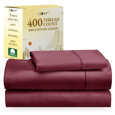 Cotton Sheets Set - Softest 400 Thread Count Bed Sheets, 100% Cotton Sateen, Cooling, Deep Pocket by California Design Den