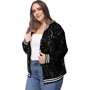 Anna-Kaci Women's Plus Size Sequin Bomber Jacket - 1 of 3