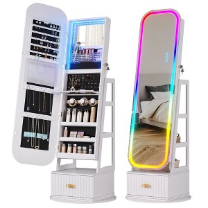 Fredees 360° Swivel Jewelry Cabinet with RGB Lights, Rotatable Full-Length Mirror with Jewelry Storage, Standing Armoire Organizer - 1 of 4