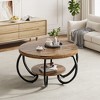 30 Inch Round Coffee Table with Shelf - 2 Tier Rustic Wood Center Table, Curved Metal Legs, Compact Design for Small Spaces, Apartments, and Office - 2 of 4