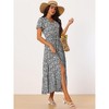 Seta T Women's Summer Casual V Neck Split Hem Short Sleeve Floral Maxi Sundress - 2 of 4
