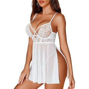 Avidlove Lingerie for Women V Neck Lace Babydoll Mesh Nightwear Slit Chemise Nightie Dress - 1 of 4