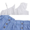 Girls Summer Sets Lace Founce Neck Line Spaghetti Strape Tank Tops with High Waist Button Shorts Ruffled Trim Sets for Summer - 4 of 4