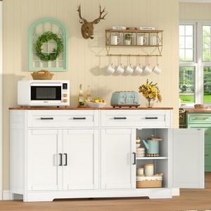 USIKEY Large Sideboard Buffet Cabinet with 4 Doors and 2 Drawers, Modern Coffee Bar with Adjustable Shelves for Kitchen, Dining Room, White - 1 of 4
