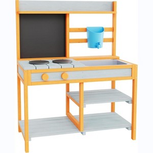 Kids Outdoor Mud Kitchen Play Set – Wooden Pretend Cook Station with Removable Sink, Chalkboard & Storage (Ages 4+), Fir Wood Construction - 1 of 4