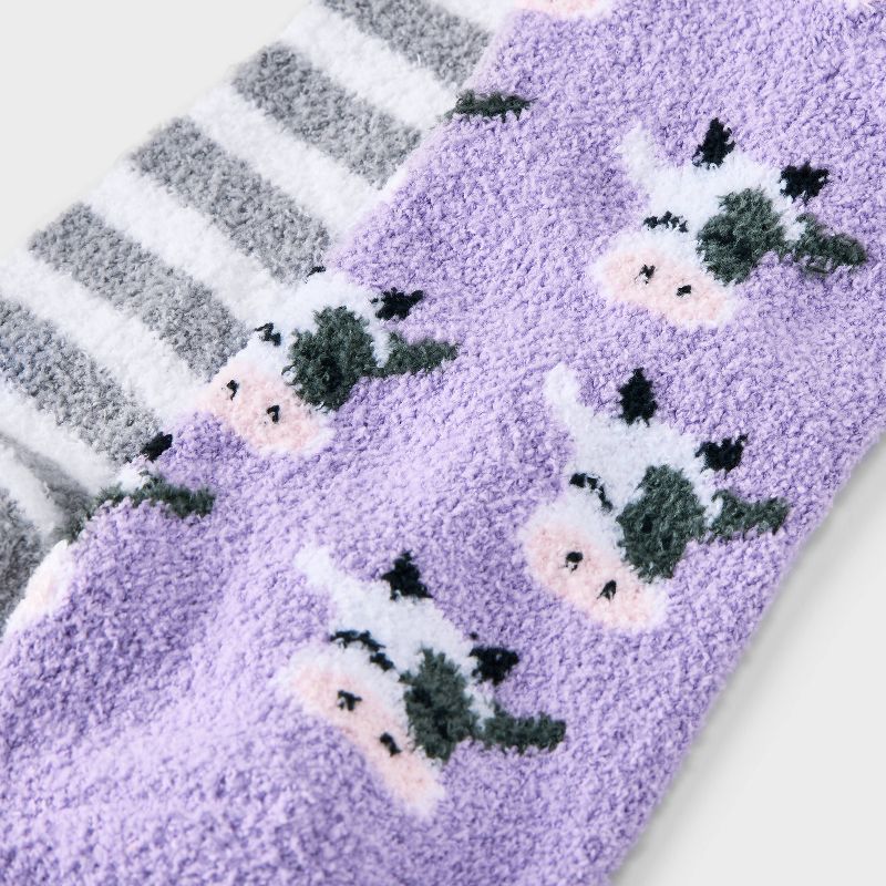 Women&#39;s 2pk Cows Cozy Low Cut Socks - Purple/Gray 4-10, 3 of 4