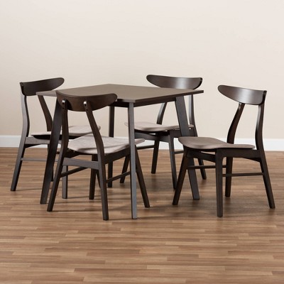 Britte Mid-Century Modern Dark Oak Dining Set with Cream Upholstery