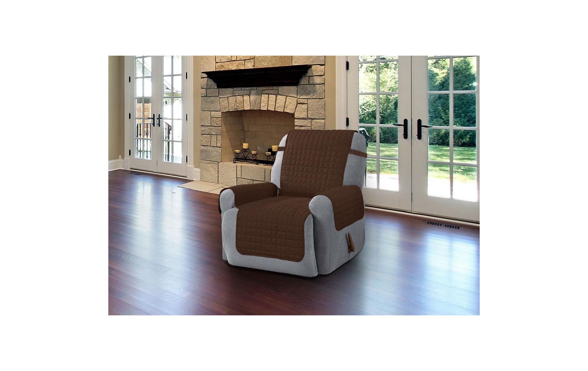 Linen Store Ultra Soft Quilted Microfiber 68" x 79.5" Recliner Cover Furniture Protector with Tucks & Elastic Strap – Brown