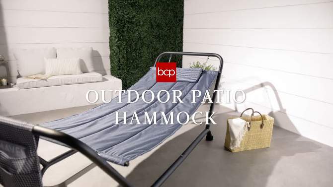 Best Choice Products Outdoor Patio Hammock Bed with Stand, Pillow, Storage Pockets, 500LB Weight Capacity, 2 of 9, play video