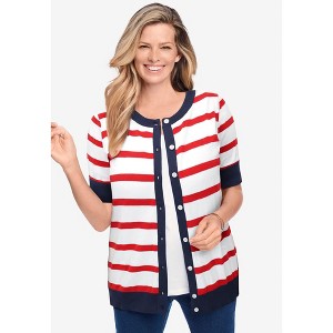 Woman Within Plus Size Perfect Elbow-Length Sleeve Cardigan - 1 of 4