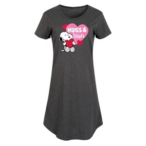 Women's Peanuts Snoopy Hugs And Kisses Graphic T-shirt Dress - Heather Charcoal - 4X - 1 of 4