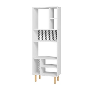 60.23" Essex 8 Shelf Décor Bookcase White/Zebra - Manhattan Comfort: Particle Board Frame, Fixed Shelves - 1 of 3