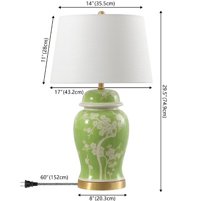 Gracie Green and White Ceramic Ginger Jar LED Table Lamp