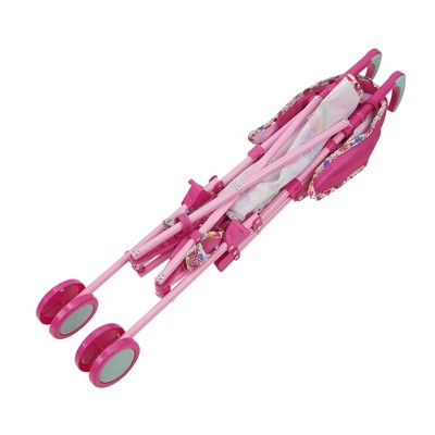Pink and Rainbow Foldable Doll Stroller with Retractable Canopy