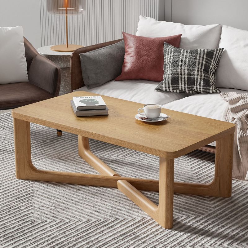 Neutypechic Wood Grain Tabletop Rectangle Coffee Table for Living Room, 3 of 8