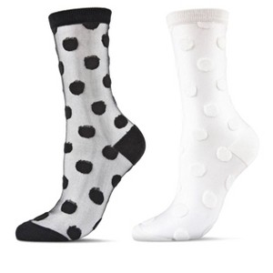 MeMoi Women's 2 Pair Pack Sheer Polka Dot Crew Black-White 9-11 - 1 of 1
